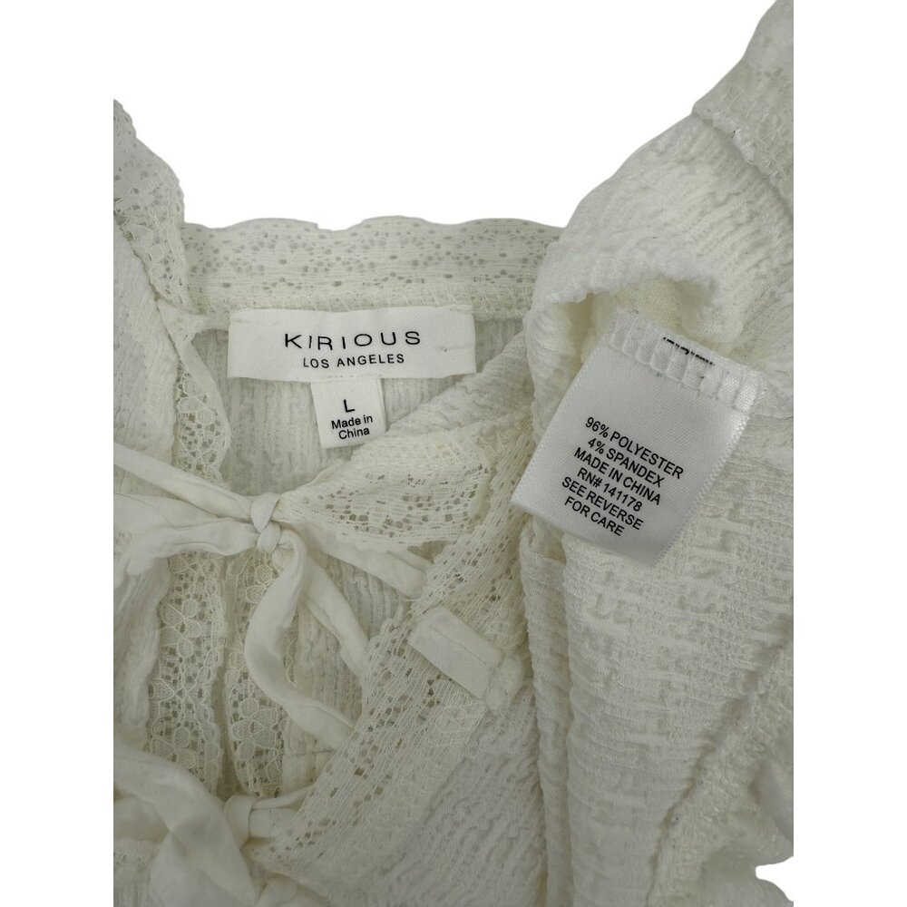 Kirious Los Angeles White Lace Trim Tie Front Boho Coquette Top Grunge Fairycore - Picture 10 of 12